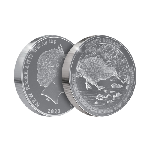 Thumbnail 1 kilo zilveren Kiwi munt 2023 proof perspectief 1