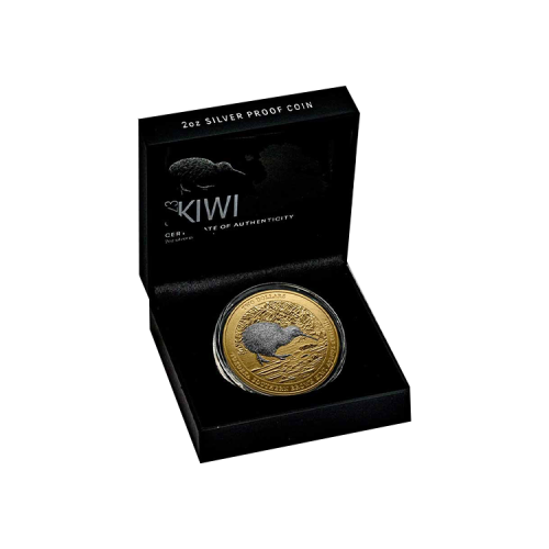 Thumbnail 2 troy ounce zilveren Kiwi munt 2023 proof perspectief 2