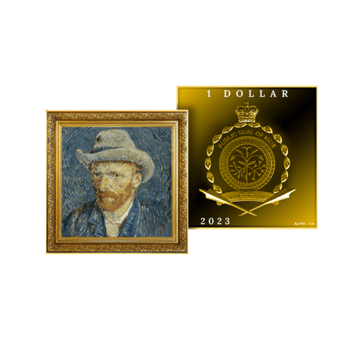 Thumbnail 1 troy ounce zilveren munt zelfportret Vincent van Gogh met vilten hoed 2023 perspectief 1
