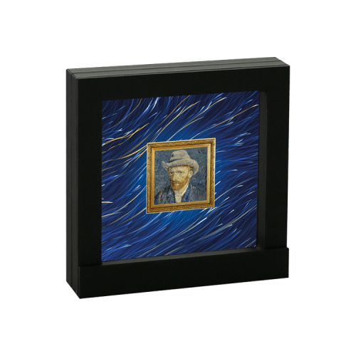 Thumbnail 1 troy ounce zilveren munt zelfportret Vincent van Gogh met vilten hoed 2023 perspectief 2