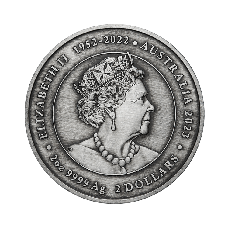 2 troy ounce silver coin Kangaroo Yongka antique finish 2023 back