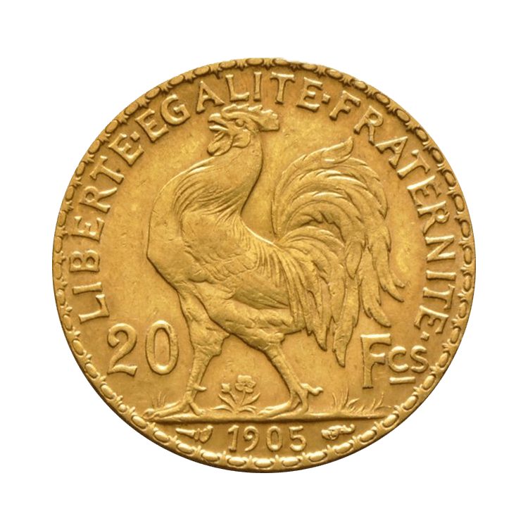 Golden 20 Franc Marianna and Rooster - various years front