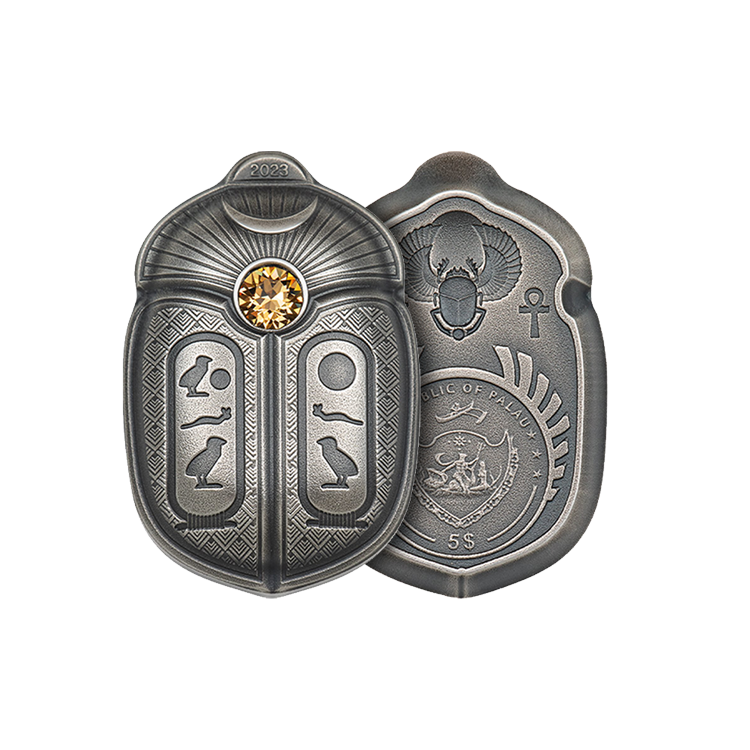 1 troy ounce zilveren munt Scarabee - Cheops 2023 perspectief 1