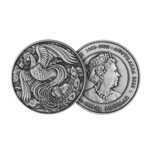 Thumbnail 1 oz Myths and Legends Zilveren Munt 2023 perspectief 1