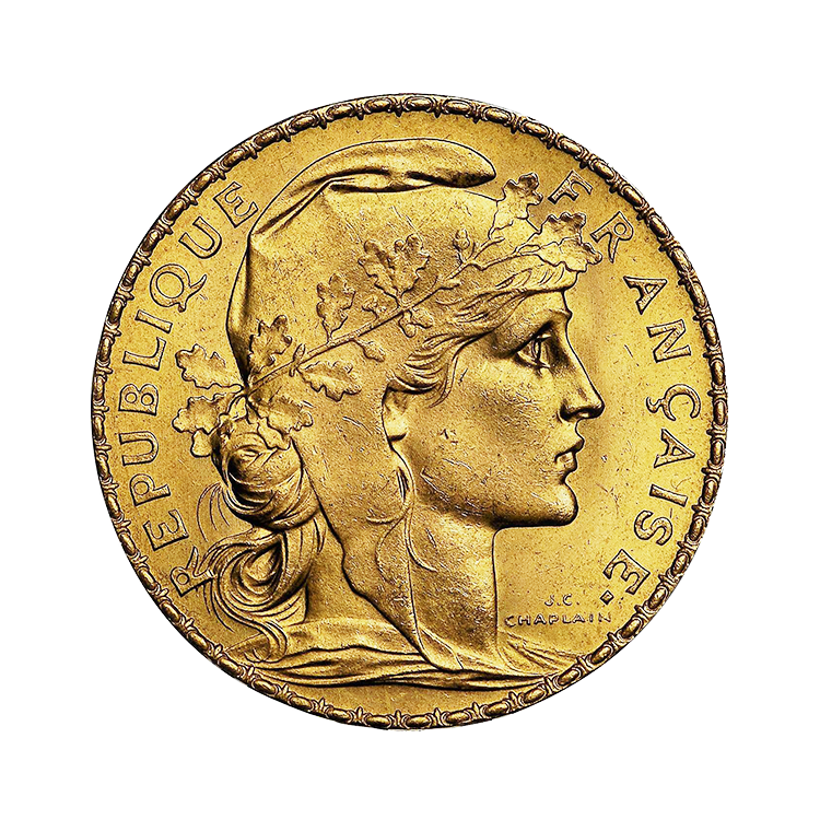 Gold 20 Frank coins back