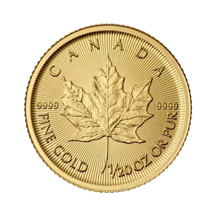 Obverse 1/20 troy ounce gold Maple Leaf coin