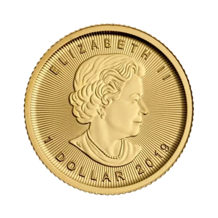 Reverse 1/20 troy ounce gold Maple Leaf coin