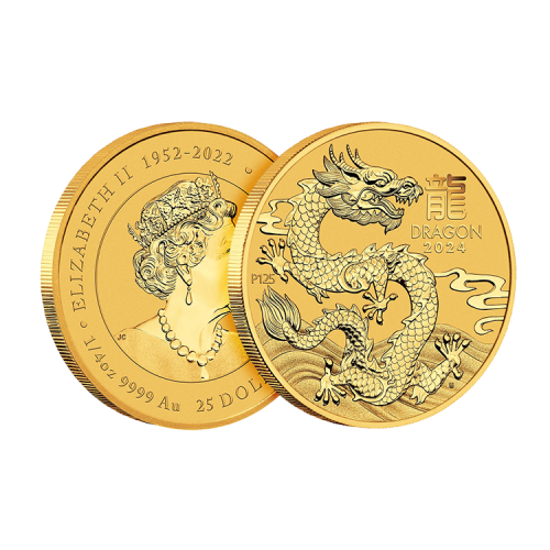 Thumbnail 1/4 oz Lunar Gouden Munt 2024 perspectief 2
