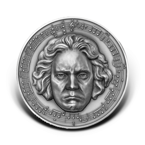 Thumbnail 3 troy ounce zilveren munt Beethoven - antieke afwerking 2020 voorkant