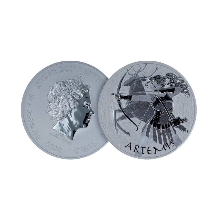 5 troy ounce silver coin Gods of Olympus Artemis 2023 angle 1