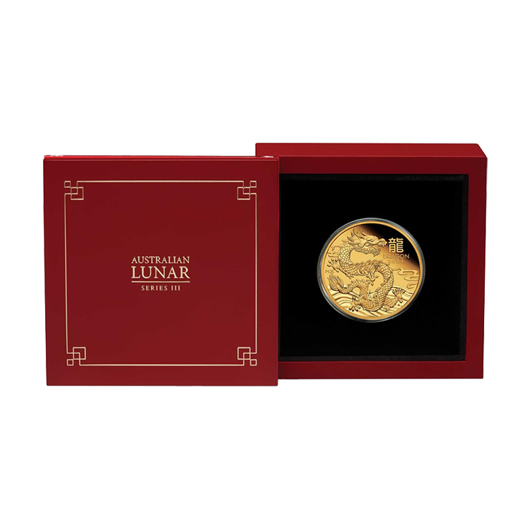 1 oz Lunar Proof Gouden Munt 2024 perspectief 2