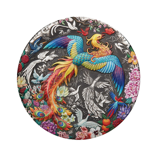 Thumbnail 5 troy ounce zilveren munt Phoenix en Vogels 2023 antieke afwerking voorkant
