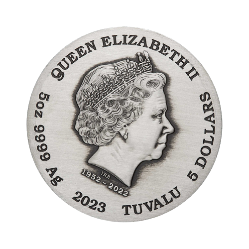 Thumbnail 5 troy ounce zilveren munt Phoenix en Vogels 2023 antieke afwerking achterkant