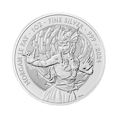 Thumbnail 1 troy ounce zilveren Morgan Le Fay munt 2024 voorkant
