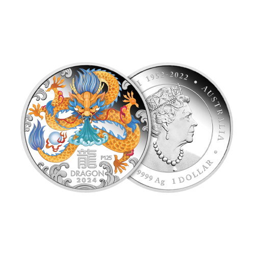 Thumbnail 1 oz Lunar Zilveren Munt 2024 perspectief 1