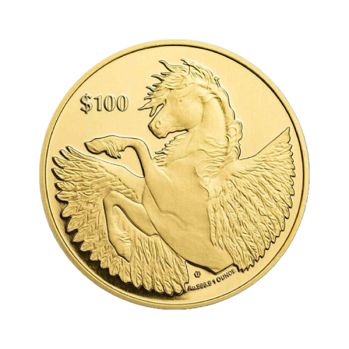 Thumbnail 1 troy ounce gouden munt Pegasus 2023 voorkant