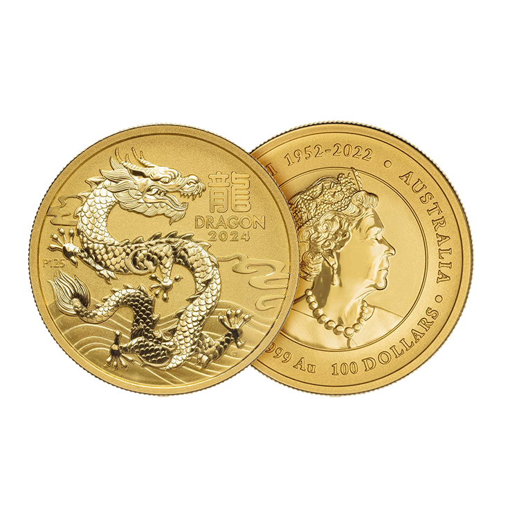 1 oz Lunar Gold Coin 2024 angle 1