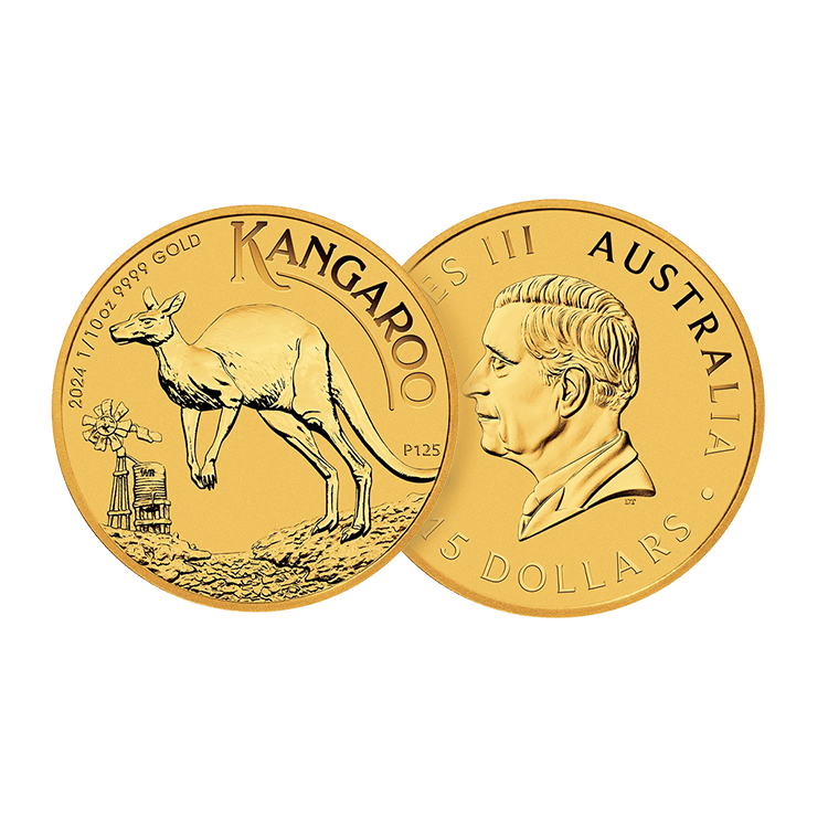 1/10 oz Kangaroo Gouden Munt 2024 perspectief 1