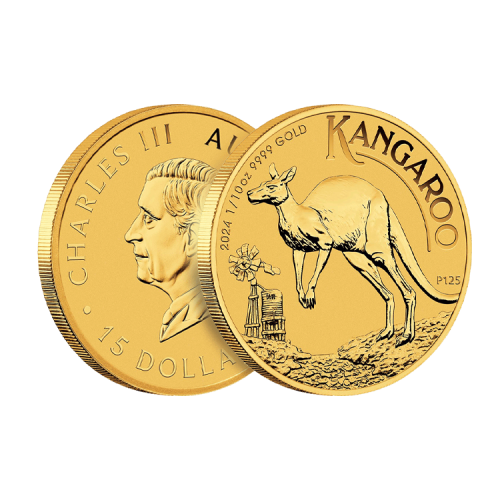 Thumbnail 1/10 oz Kangaroo Gouden Munt 2024 perspectief 2