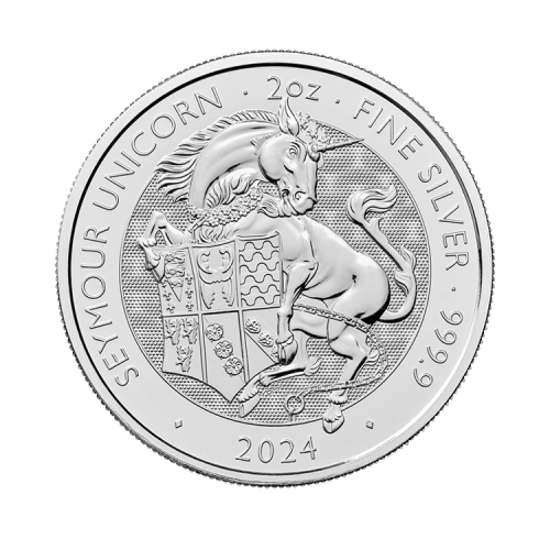 Thumbnail 2 oz Tudor Beasts Zilveren Munt 2024 voorkant