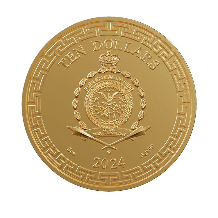 5 troy ounce zilveren dragon art munt 2024 verguld achterkant
