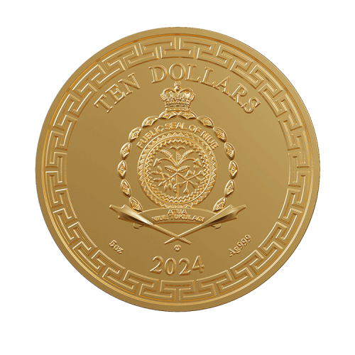 Thumbnail 5 troy ounce zilveren dragon art munt 2024 verguld achterkant