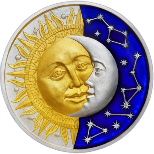 Thumbnail 2 Troy ounce silver coin Sun and Moon front