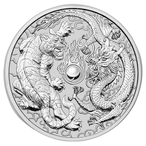 Thumbnail 1 Troy ounce zilveren munt Dragon and Tiger 2018 voorkant