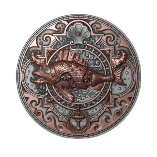 Thumbnail 2 troy ounce zilveren munt Metal Fish Steampunk - antieke afwerking 2022 voorkant