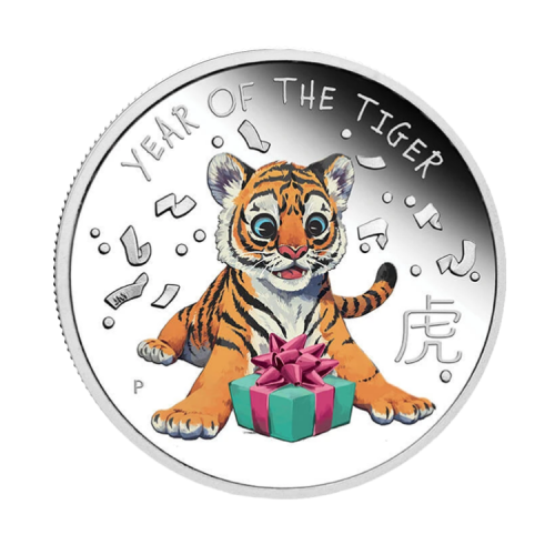 Thumbnail 1/2 troy ounce zilveren munt baby tijger 2022 Proof front