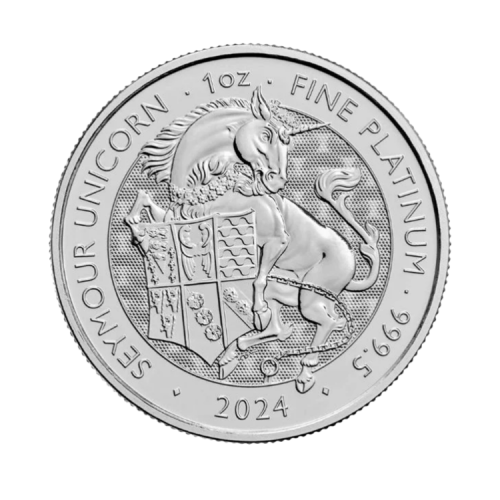 Thumbnail 1 troy ounce platina Tudor Beasts Seymour Unicorn munt 2024 voorkant
