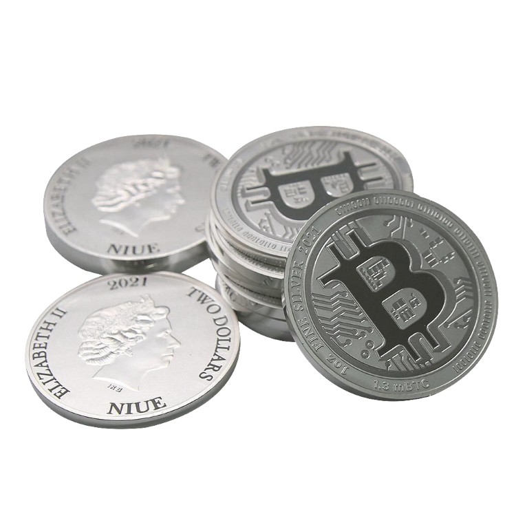 Zilveren Bitcoin munt 2021