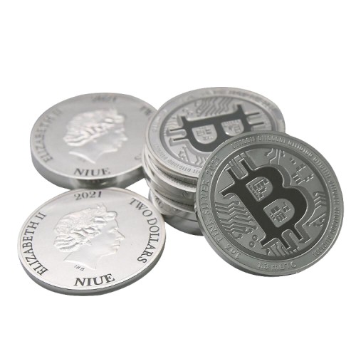 Thumbnail Zilveren Bitcoin munt 2021
