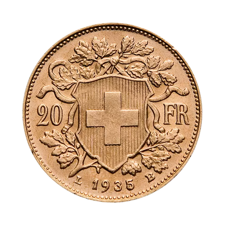 Gold 20 Frank coins angle 2