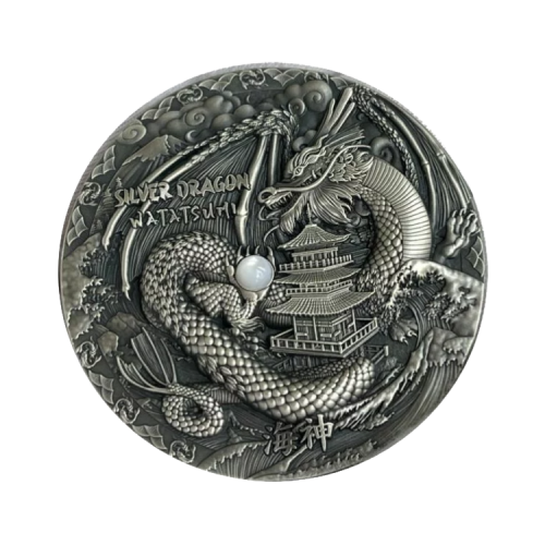 Thumbnail 2 troy ounce silver coin Japanese dragon Watatsumi antique finish 21 front