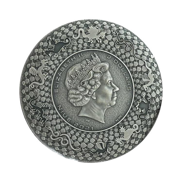 2 troy ounce silver coin Japanese dragon Watatsumi antique finish 21 back