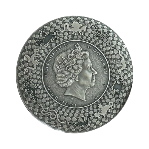 Thumbnail 2 troy ounce silver coin Japanese dragon Watatsumi antique finish 21 back