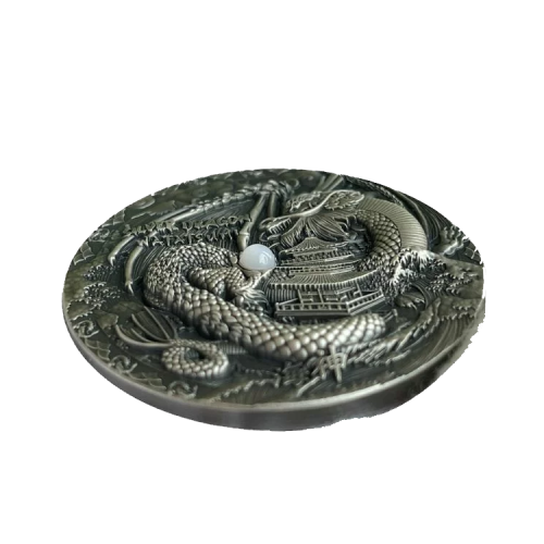 Thumbnail 2 troy ounce silver coin Japanese dragon Watatsumi antique finish 21 angle 1