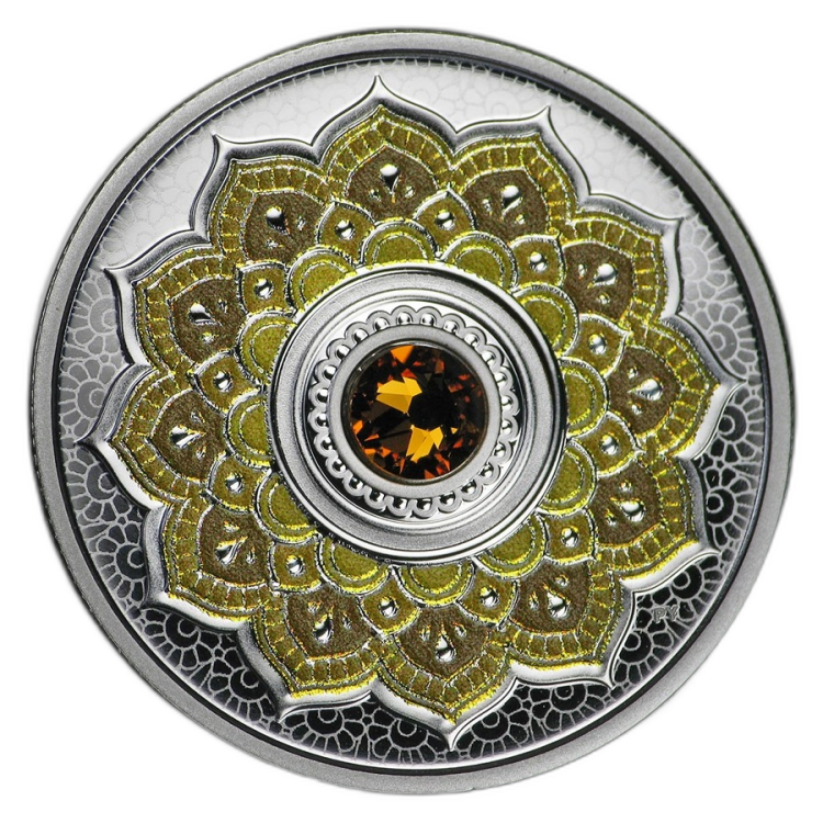2 oz November Birthstone Swarovski Silbermünze 2018 front