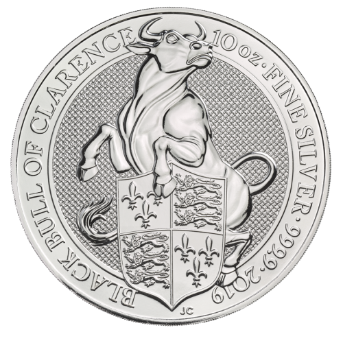 Thumbnail 10 oz Queens Beasts Zilveren Munt 2019 voorkant