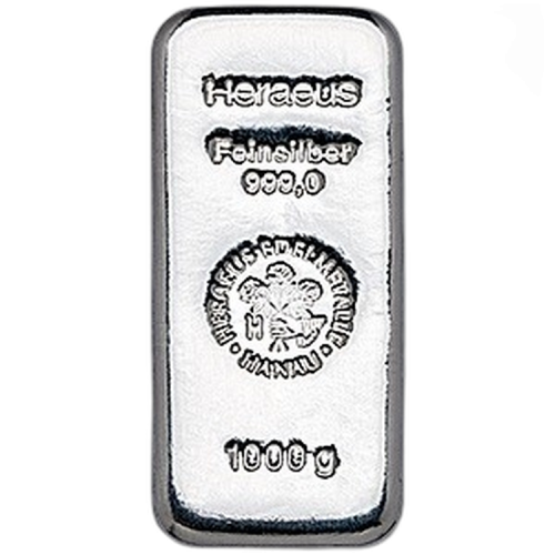 Thumbnail 1 kilo Heraeus Silberbarren Verschiedene Jahre front