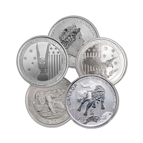 Thumbnail Foto van diverse 1 troy ounce zilveren munten