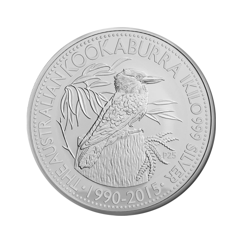 Thumbnail 1 kilo zilveren Kookaburra munt 2015 voorkant