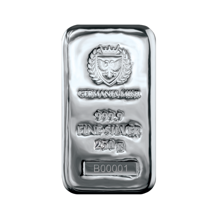 250g Germania Mint Lingote de Plata front