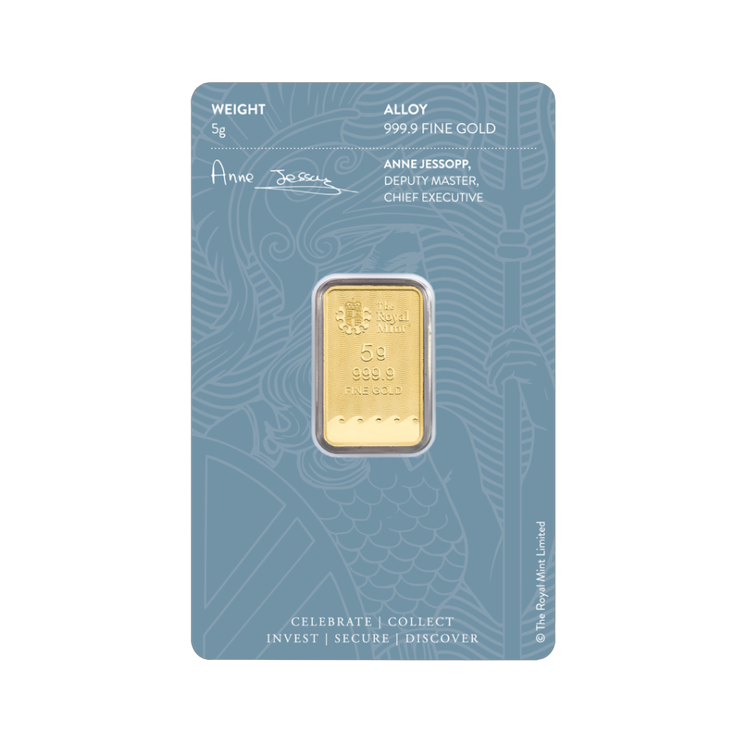 Achterkant 5 gram goudbaar Britannia
