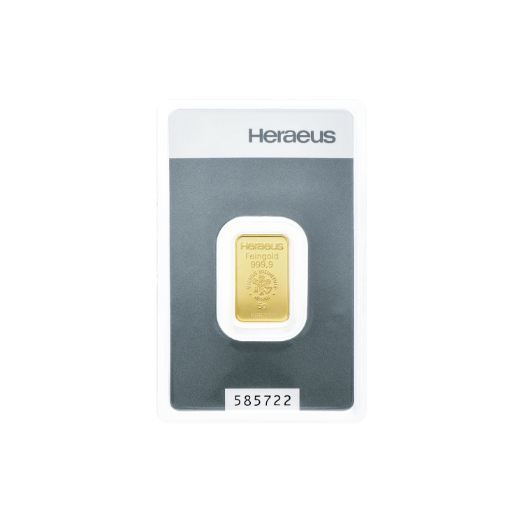 5g Heraeus Goldbarren Verschiedene Jahre front