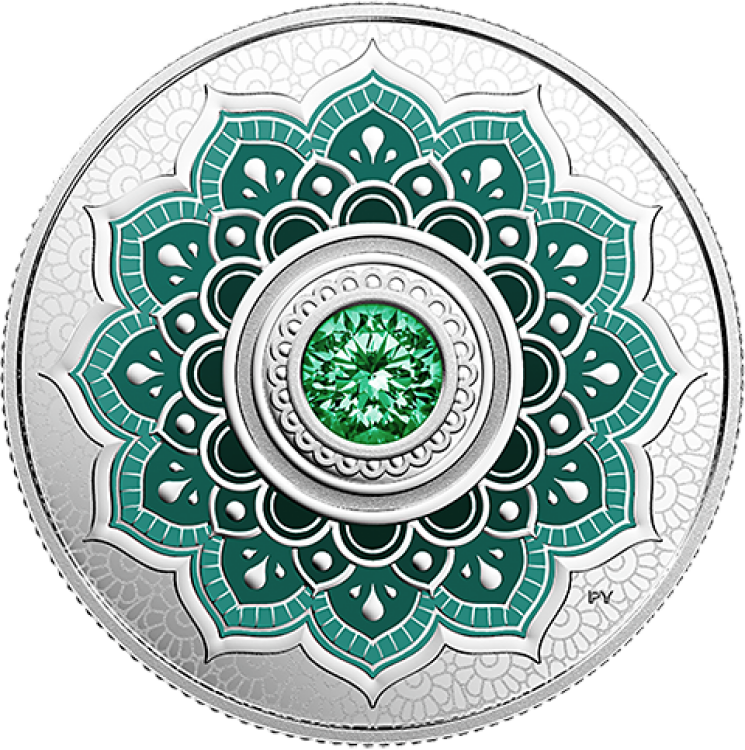 2 oz Mei Birthstone Swarovski Silbermünze 2018 front