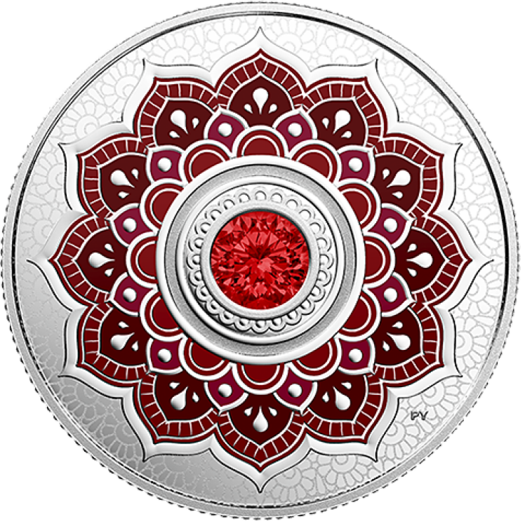 2 oz Juli Birthstone Swarovski Silbermünze front