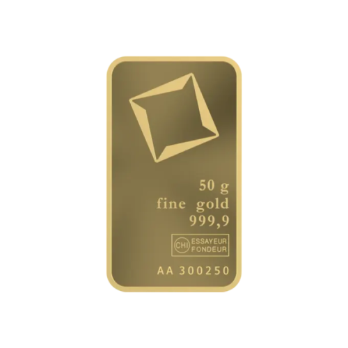 Thumbnail barre d'or Valcambi de 50 grammes angle 1