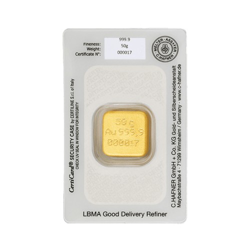 Thumbnail Goudbaar 50 gram C. Hafner Nugget achterkant